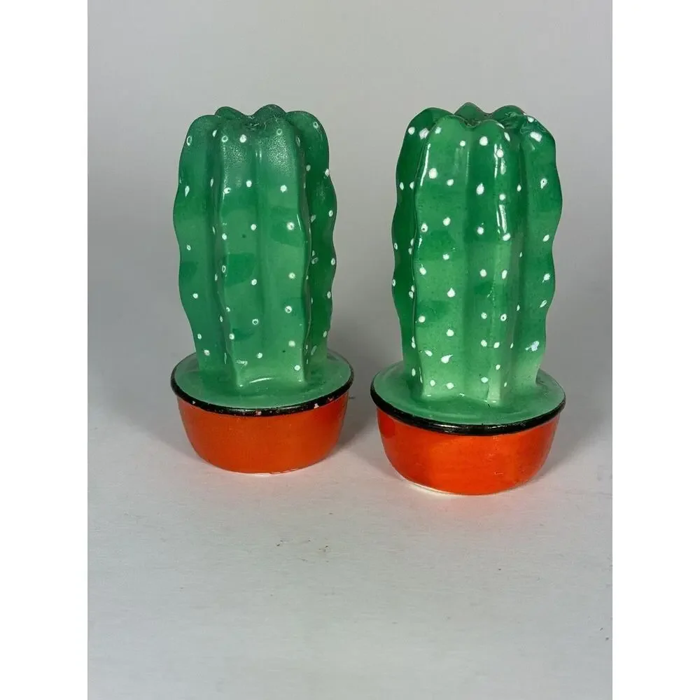 Vintage Japan Cactus Succulent Salt And Pepper Shakers 3 x 1 1/2 in